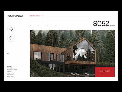 YOUSUPOVA architecture arrow black white button design interface interior main mainpage minimal photography project red ribsone typography ui ux