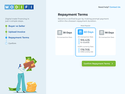 Repayment Pricing Terms buyer design illustration interface modifi pricing repayment seller terms ui ux web webdesign webpage website