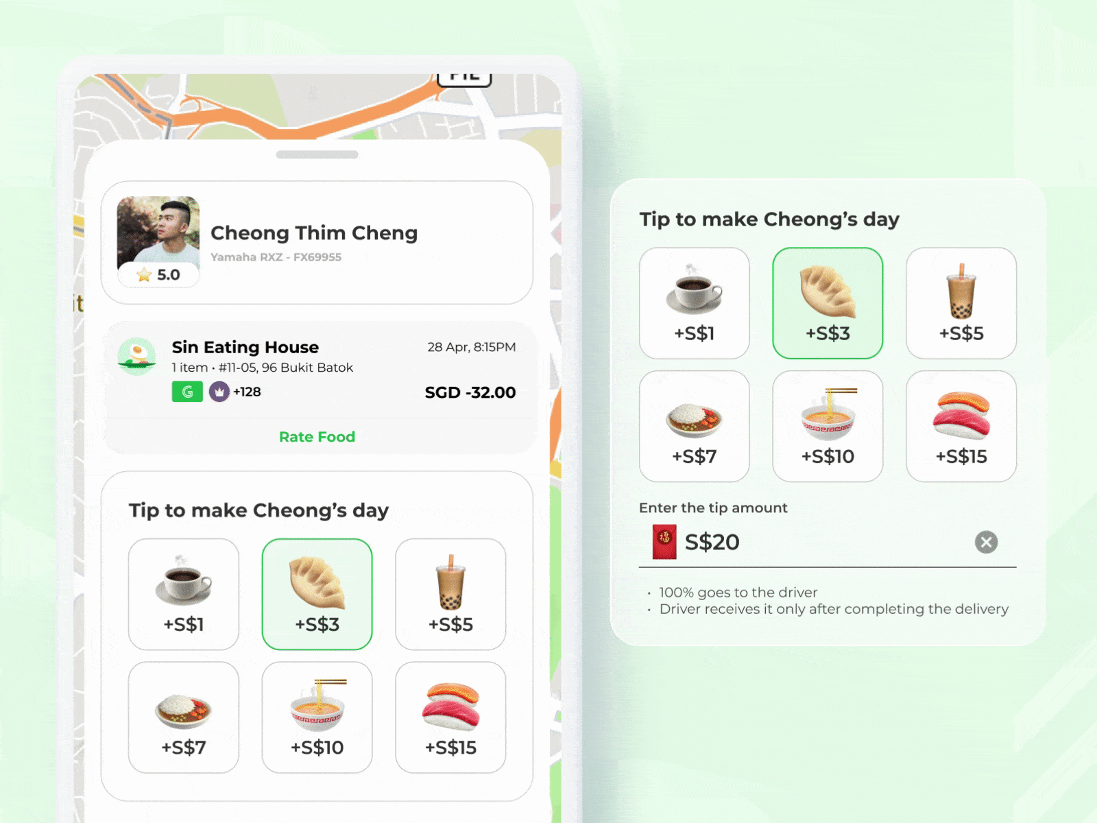 Grab Tips animation cab coffee delivery dumpling food gojek grab laksa singapore sushi ui ux