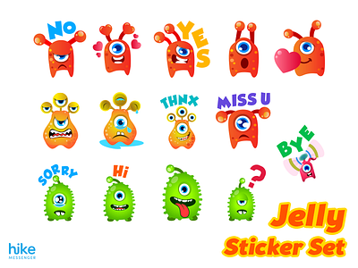 Jelly Sticker Set character design exaggerated expressions gaming gradient hike illustrations messenger stickers