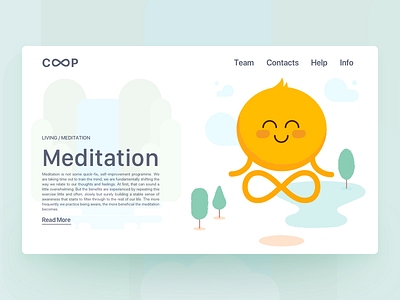 Meditation calm character design dailyui illustration landing layout meditation page pastel typography website