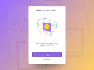 Photo Access birthday emoji friends illustration mobile ui mobile ux modal permission photo photo access pictures
