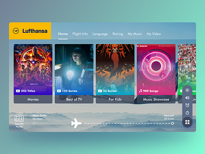 Lufthansa - Inflight Entertainment album animation duration flight home lufthansa movies music power off tv ui ux