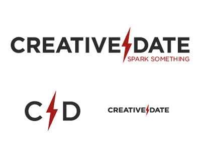 Date? branding grey lightning logo red spark