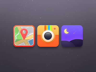 WIP camera dark flat icons map moon night orange pin red theme violet