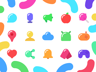 Simple android chat cloud color heart icon line lollipop notification set theme user