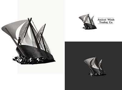 Ancient Winds Trading Co black and white boat branding digital illustration logo sea ship