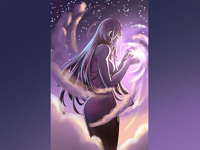 Little Star abstract art conceptual digital illustration night positive purple sky stars woman