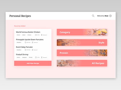 Personal Recipes clean minimal ui web design website