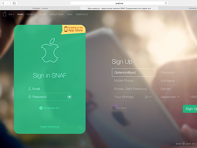 Snaf apple landing login registration sign up site snaf social ui