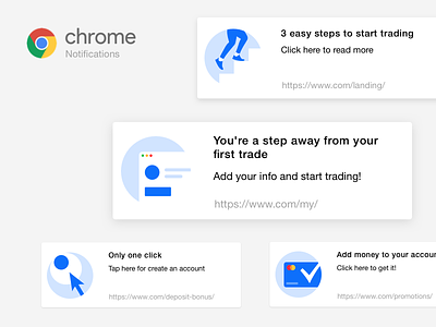 Chrome notifications account browser card chrome create deposit design notifications start steps tap trade