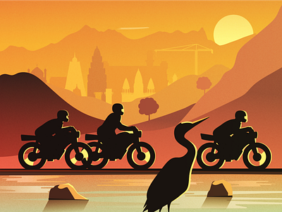 3 bikes art background bike bikes design flat heron india moto motorcycles mountain river sketch sunset