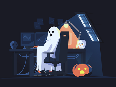 halloween chair colors computer evil flat forex freelance ghost halloween illustration minimal night painting pumpkin scull table trade vector window work