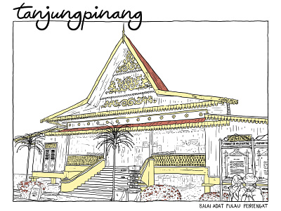 Balai Adat Pulau Penyengat drawing illustration