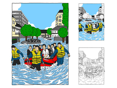 Ilustrasi MDMC - Banjir commission drawing illustration vexel