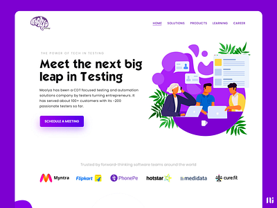 Moolya Software Testing - Landing Page branding design graphic design home page illustration landing page ui vector website