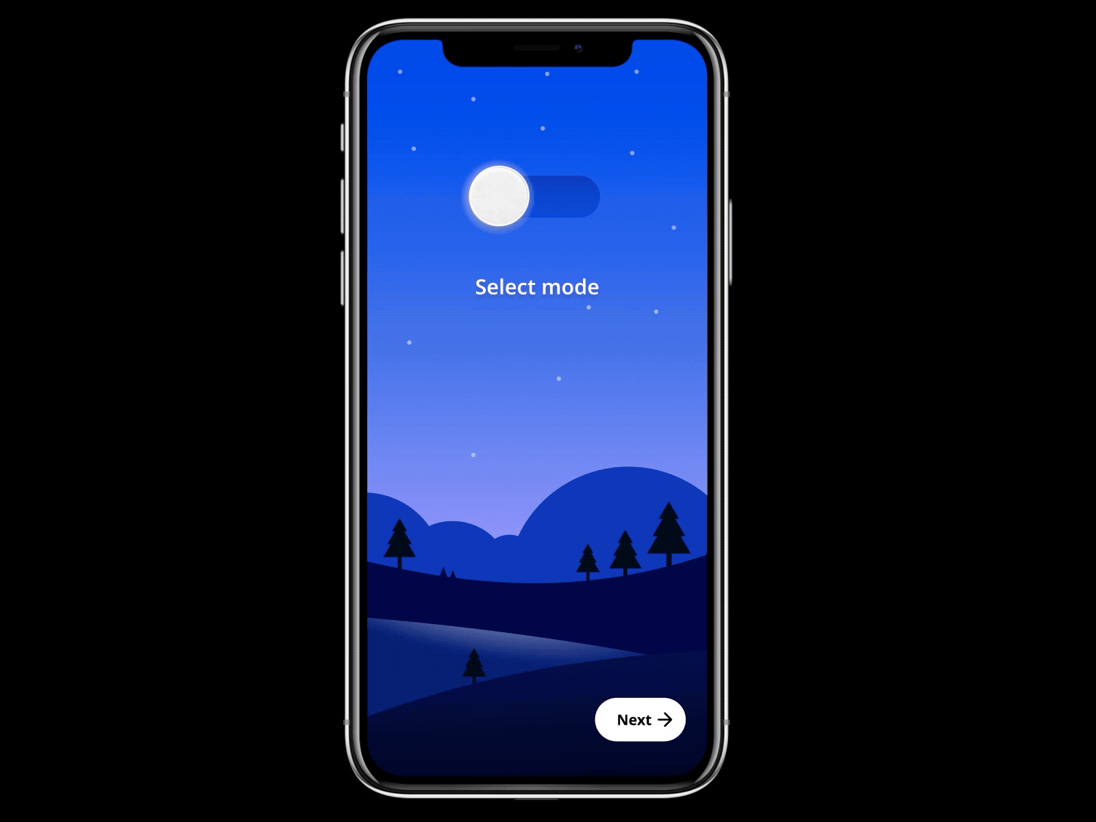 Day and Night animation dark mode day light mode minimal mobile night selection toggle toggle switch ux design