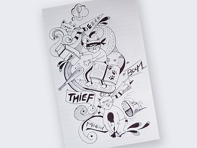 Thief Cat art cat doodle drawing illustraion