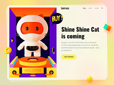 Shine Shine Cat is coming！ 3d 3d cartoon 3d character cat colorful colorful art glassmorphism landing page ui design web ui