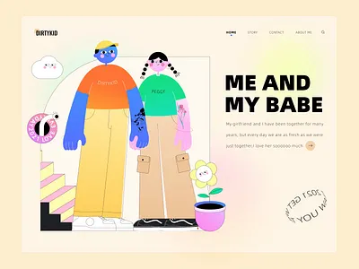 me and my babe colorful flat illustration girlfriend glassmorphism graphic landing landingpage love lover ui design vector illustration web web design