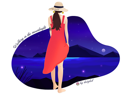 1 Dribbble dark flat girl illustration people sea sky view woman