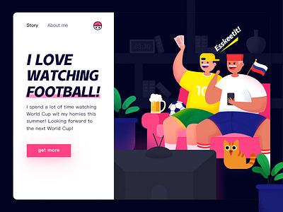 watching football drawing graphic illustrations landing sports ui design web world cup