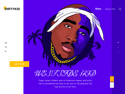 Hiphop series part 4:2pac colorful drawing flats graphic hiphop illustration landing ui design web