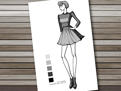 Fashion illustration, sketch of a dress black dress fashion girl illustration retro sketch