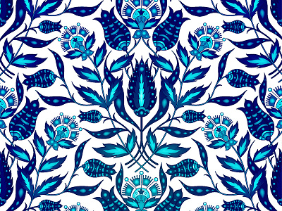 Blue tulips pattern. Turkish motives. flora flowers illustration motives pattern tulips turkish vector