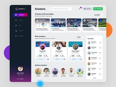 Creators web app creators dashboard filters influencers profile search ui web app