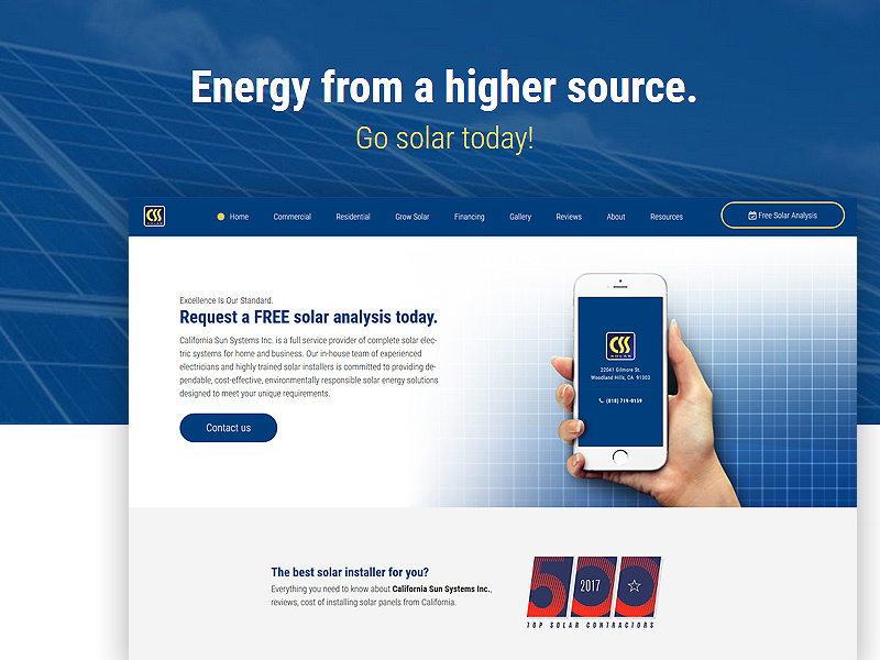 Csssolar - Energy from a higher source. desktop mobile interface 2017 flat responsive webseite