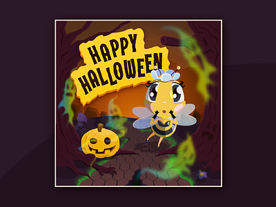 Ad for Toliti mobile game (bee, plant, flower by Monika Klobčar) adobe illustrator advertising bee ghost ghosts halloween halloween design illustration illustrator pumpkin spooky