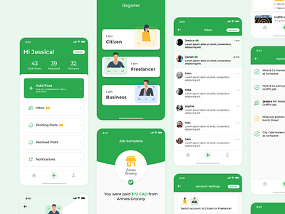 Freelance App app branding contract earning freelance green illustration ios iphonex jobs mobile outsourcing ui ux