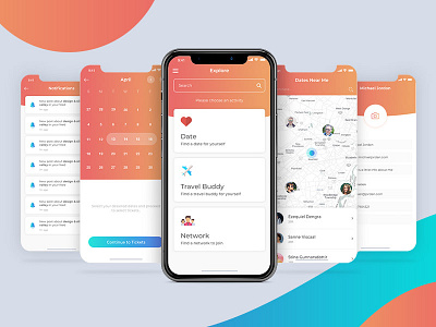 Travel App 2019 calendar gradients illustration ios iphonex map mobile social social app ui ux