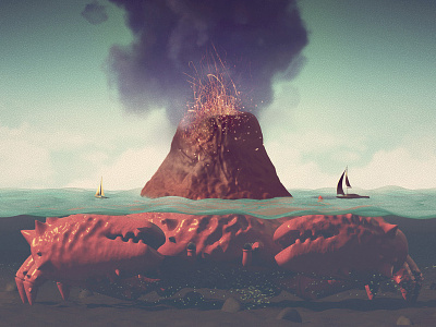 Crater 3d c4d cg cinema 4d crab digital eruption illustration render sea volcano zbrush