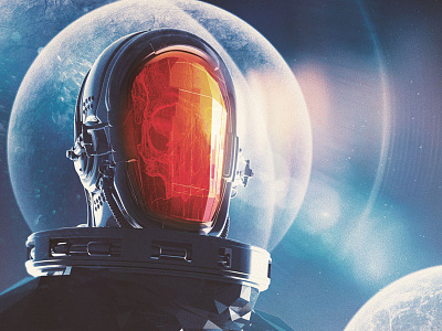 Astro Metal Front 3d astronaut c4d cg cinema 4d digital illustration robot skull sky space universe