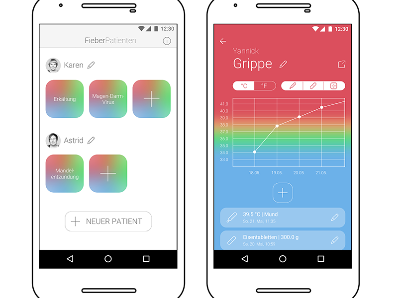 Fieber App Re-Design ui ux gradient health graph concept measurement temperature data fever app design