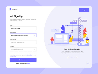 Daily UI - #001 - SignUp Page concept daily 100 challenge dailyui dailyui 001 flatdesign illustration minimalism onboarding signup