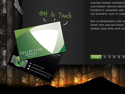 Collective Memories burn business cards dark design fire footer mountains pagination web website wood