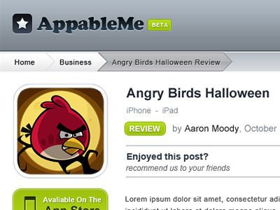 AppableMe angry birds app beta clean game ios iphone pagination review