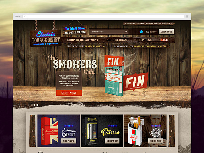 Electric Tobacconist dark ecommerce retro store vintage wood