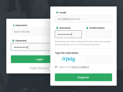 Simple Login UI application blue design green interface login register ui website