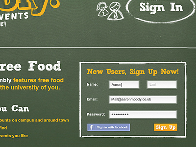 Sign Up Now! aaron aaron moody buttons chalk design elements facebook food free green hand drawn login register sign in ui users website yellow