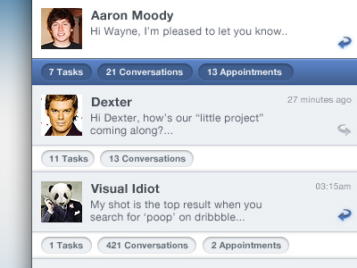 Hi Dexter app email interface list reply respond tasks team ui