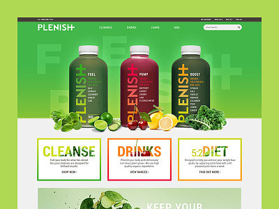 Plenish - eComemrce Concept bold bright colourful drink food health ui ux website