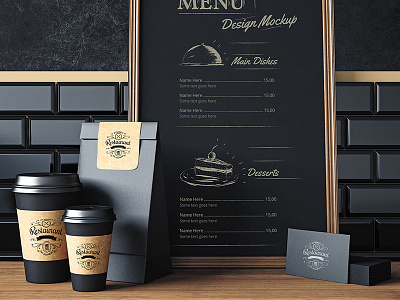 Restaurant elements mock up design Free Psd blackboard business cafe card coffee design menu mockup restaurant template