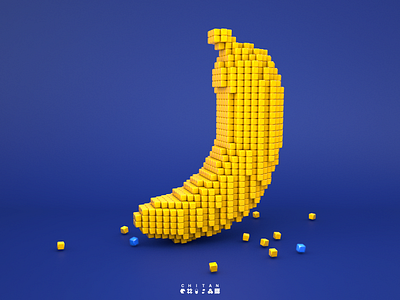 Pixel Banana art banana cinema4d constructor meccano pixel pixelart