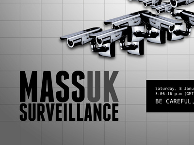 Mass UK Surveillance black grey monochrome poster print surveillance uk white