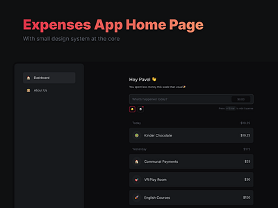 Expenses Application - Home Page app design expenses minimal money tracking app ui web