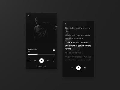 Music Player App dark design minimal mobile music ui